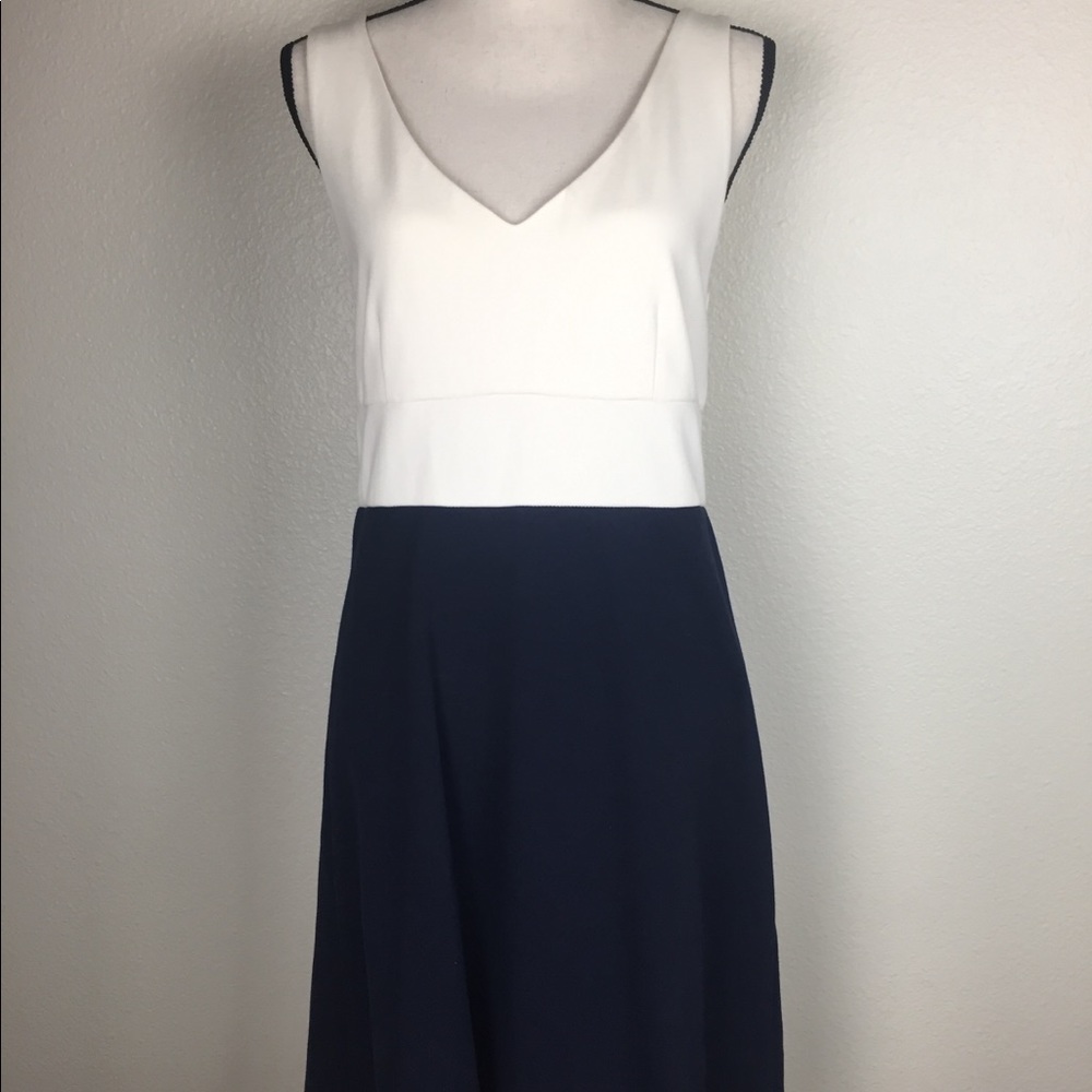 JCrew Navy & White V-Neck Fit&Flare Dress:Size 10